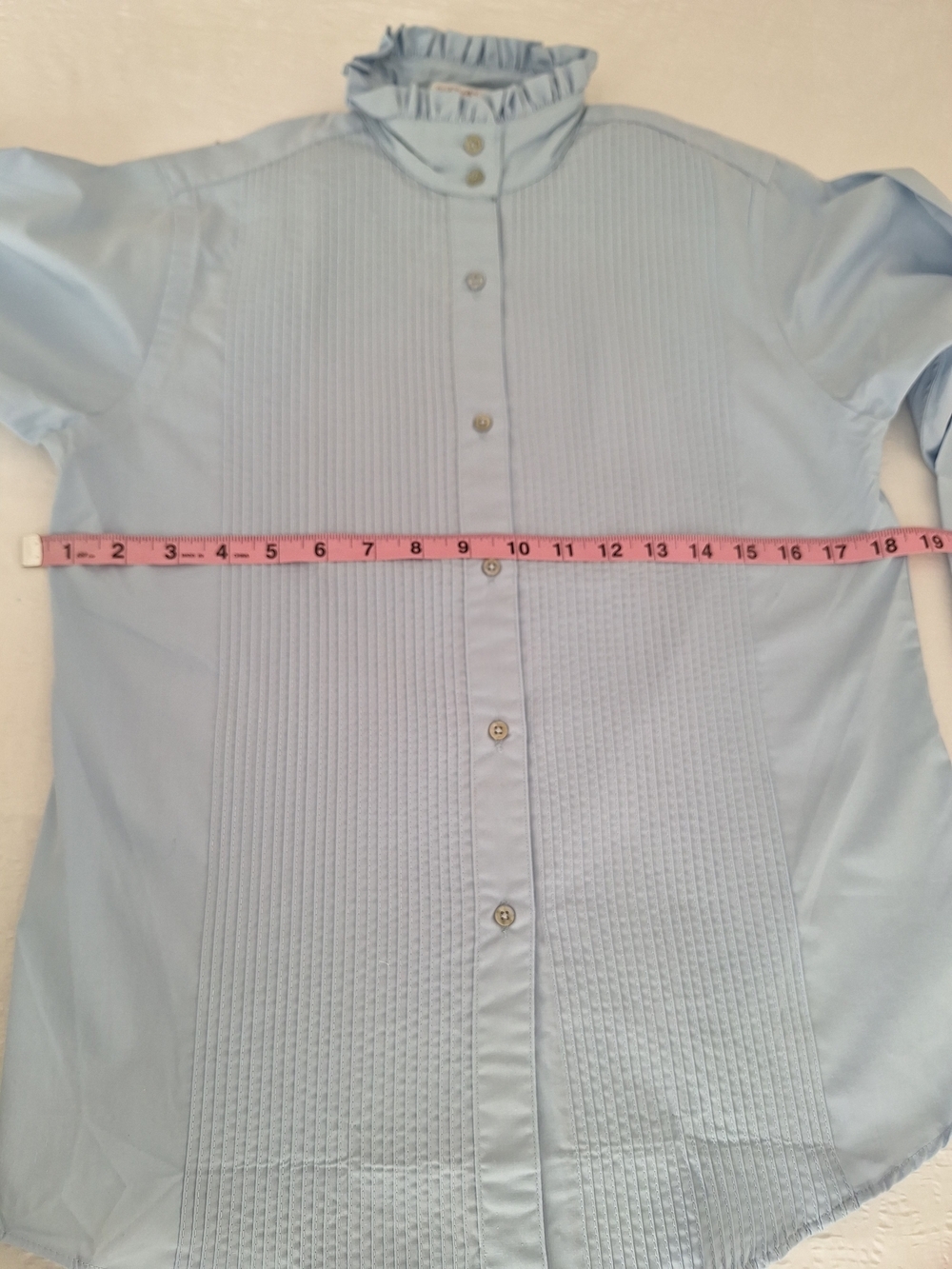 NWT Carroll Reed Light Blue Ruffle Neck Button-Down Blouse - Picture 4 of 8